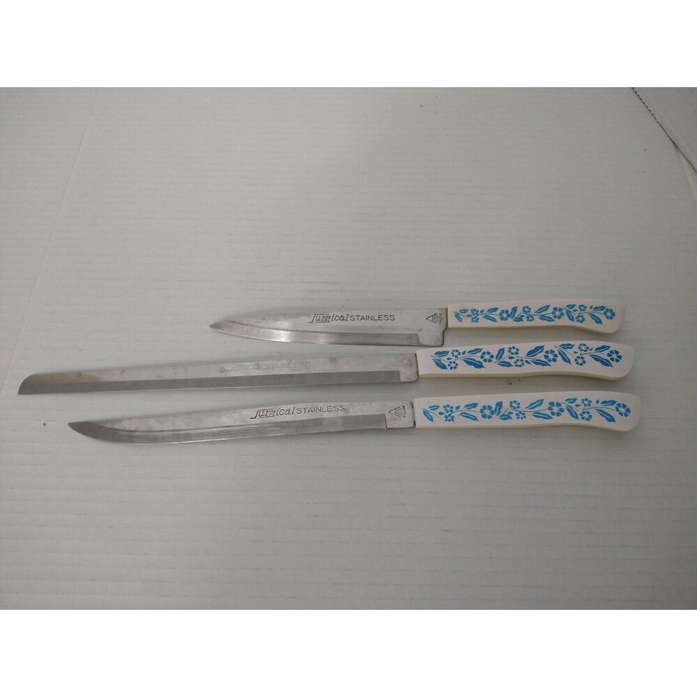 VTG Set 3 Knives by Household Japan Cornflower Blue Surgical Stainless Melamine